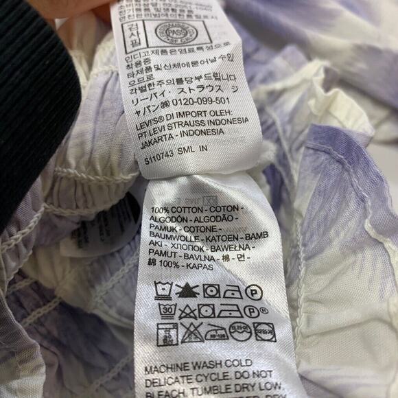 Levis Blouse Womens S Small Amethyst Floral Smocked Cropped Puff Half Sleeve - Picture 5 of 9